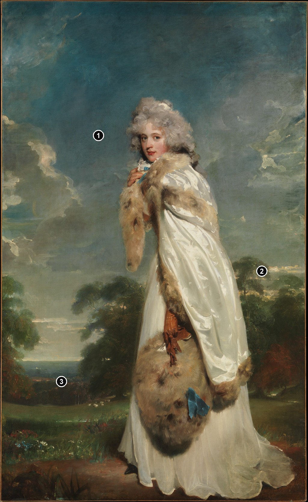 Annotated details from Elizabeth Farren Oil Portrait by Thomas Lawrence